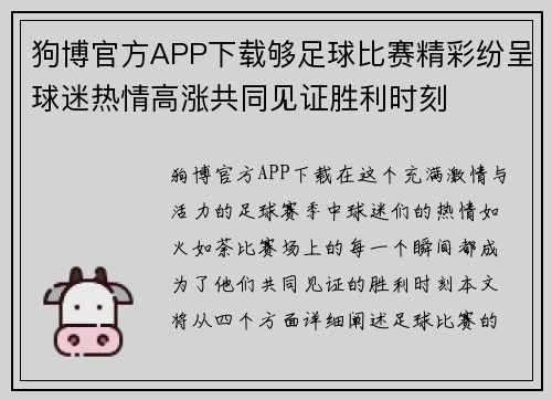 狗博官方APP下载够足球比赛精彩纷呈球迷热情高涨共同见证胜利时刻